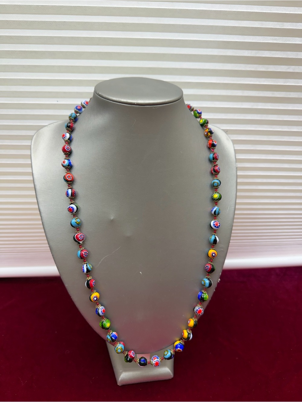 Vintage Murano Millefiori Venetian Glass Floral Bead Necklace
